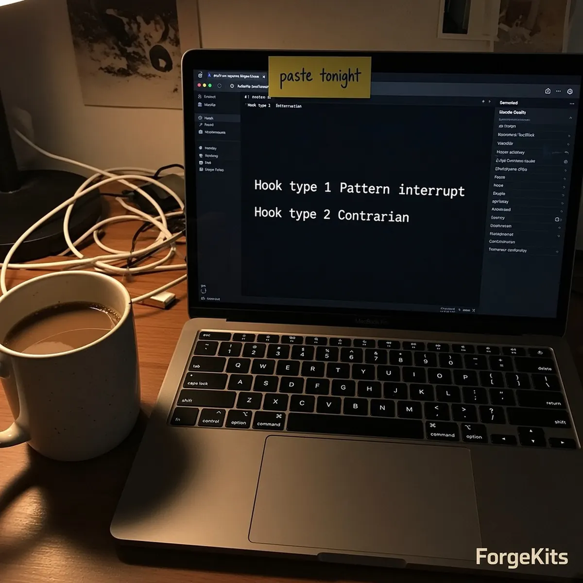Prompt file open on a laptop next to a coffee
